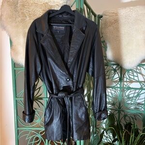 Vintage Black Belted Leather Jacket for Women